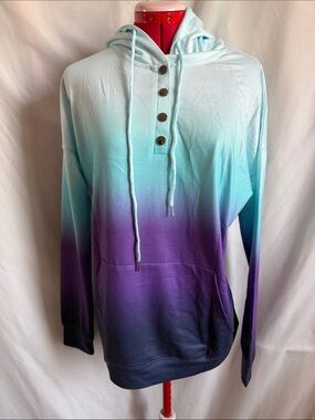 Women's Ombre Hooded Pullover Sweater - Light Blue, Teal & Purple